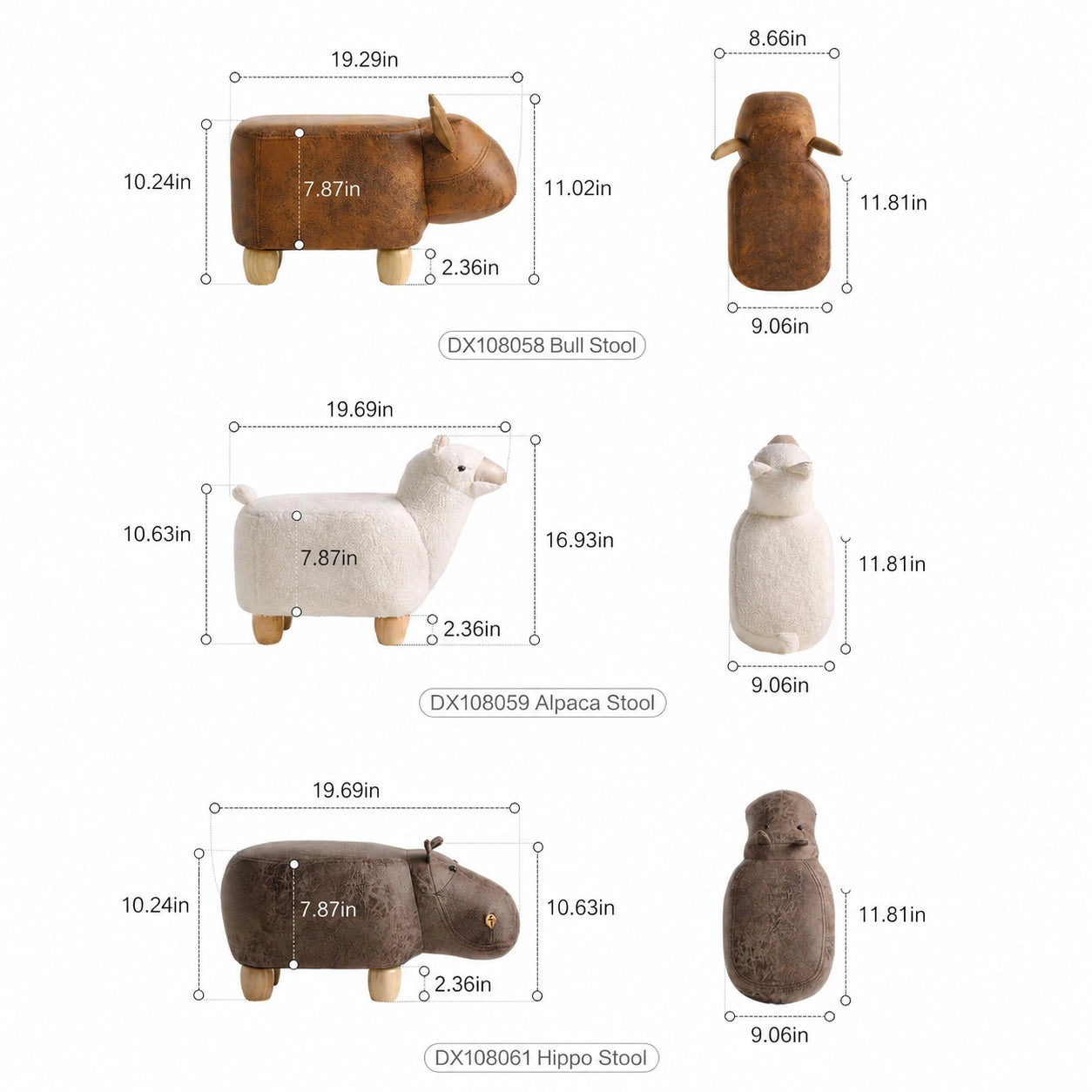 Children's Animal Footstool with Solid Wood Legs