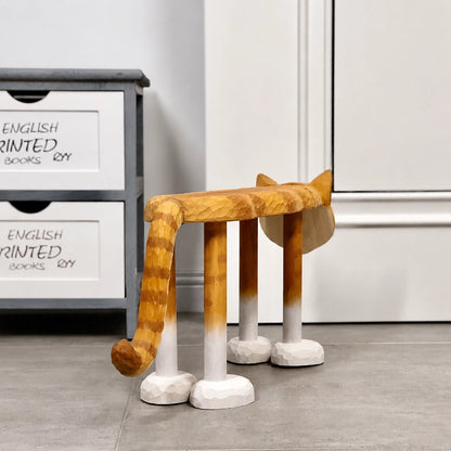 Hand-Carved Animal Low Stool for Toddlers, Solid Basswood