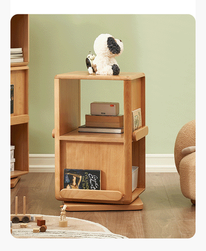 Rotating Solid Beech Kids Bookshelf Montessori Book Storage Tower