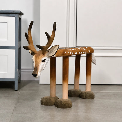 Hand-Carved Animal Low Stool for Toddlers, Solid Basswood