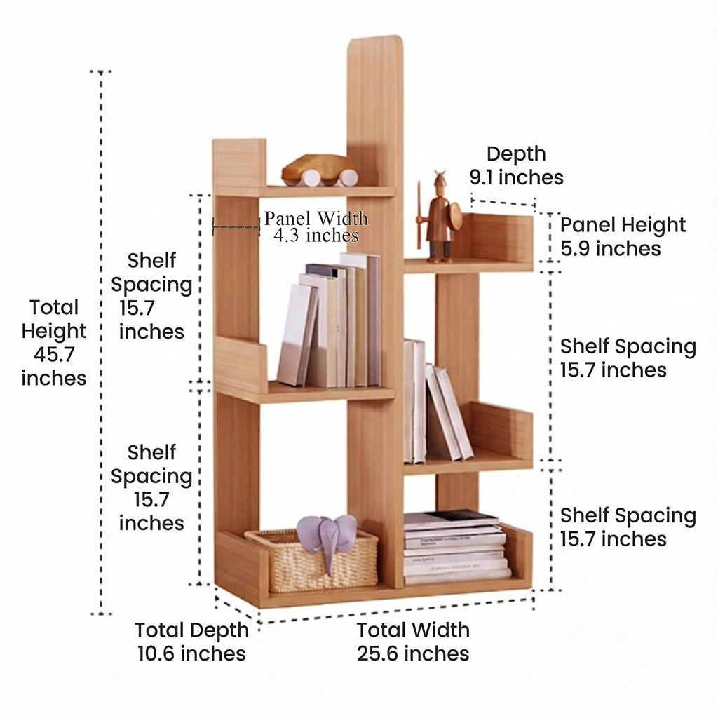 Geometric Tree Bookshelf, Solid Pine