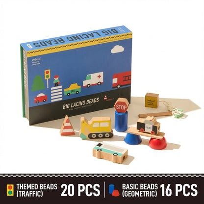Montessori Jumbo Lacing Beads, Solid Beechwood