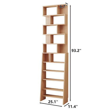 Eleven-tier pine-core engineered wood adjustable ladder bookshelf measuring 25.1 inches wide and 93.2 inches high