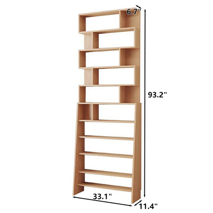 Eleven-tier pine-core engineered wood adjustable ladder bookshelf measuring 33.1 inches wide and 93.2 inches high