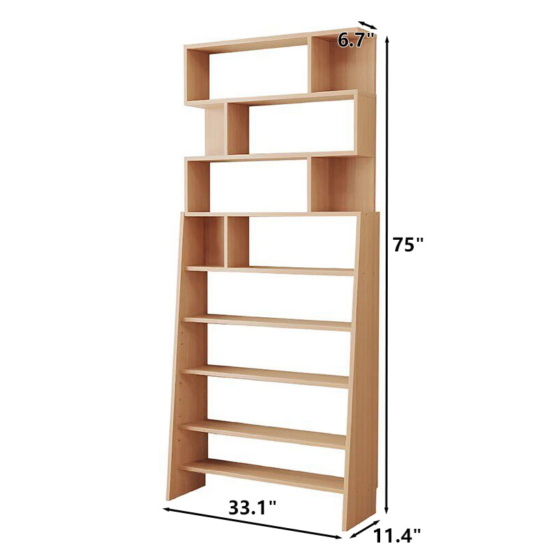 Nine-tier adjustable ladder bookshelf dimension drawing measuring 33.1 inches wide and 75 inches high