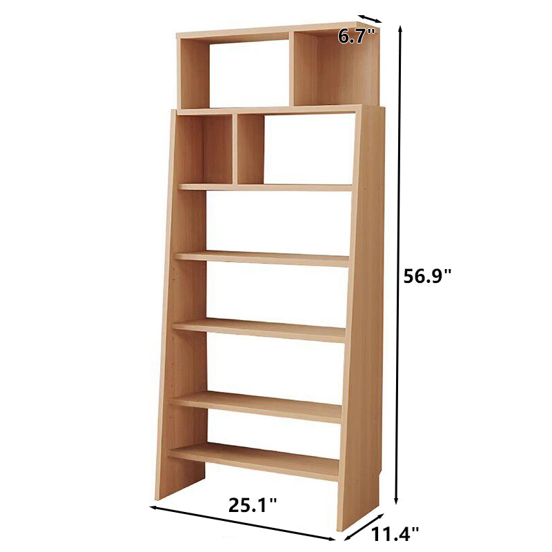 Adjustable ladder bookshelf dimension diagram with seven tiers measuring 25.1 inches wide and 56.9 inches high