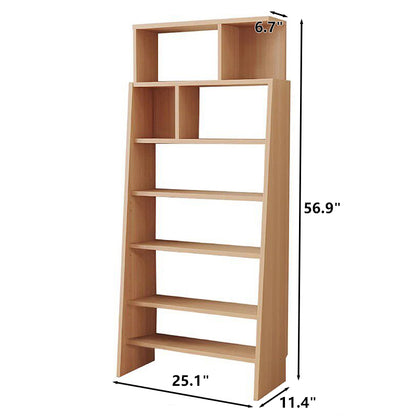 Adjustable ladder bookshelf dimension diagram with seven tiers measuring 25.1 inches wide and 56.9 inches high
