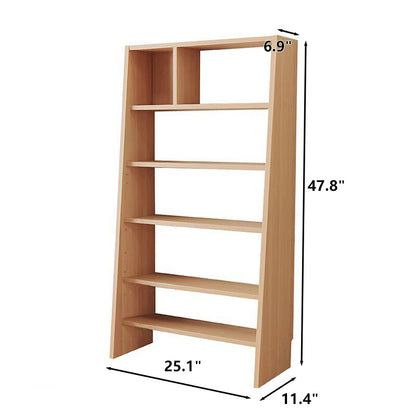 Six-tier pine-core engineered wood adjustable ladder bookshelf measuring 25.1 inches wide and 47.8 inches high