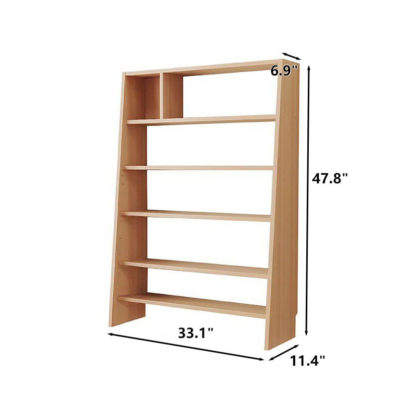 Six-tier pine-core engineered wood adjustable ladder bookshelf measuring 33.1 inches wide and 47.8 inches high