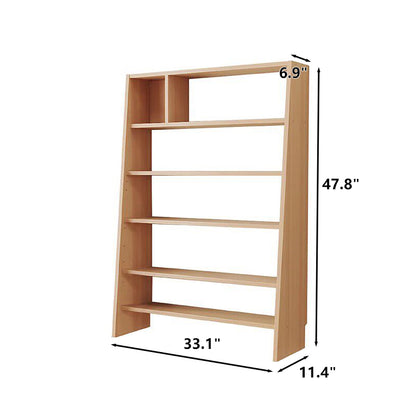 Six-tier pine-core engineered wood adjustable ladder bookshelf measuring 33.1 inches wide and 47.8 inches high