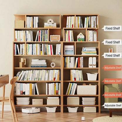 Storage layout diagram pointing out fixed and adjustable tiers on the kids ladder bookshelf