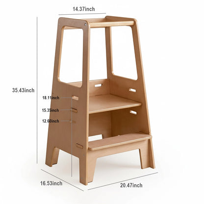 Birch plywood toddler standing stool dimension diagram showing a height of 35.43 inches and width of 20.47 inches