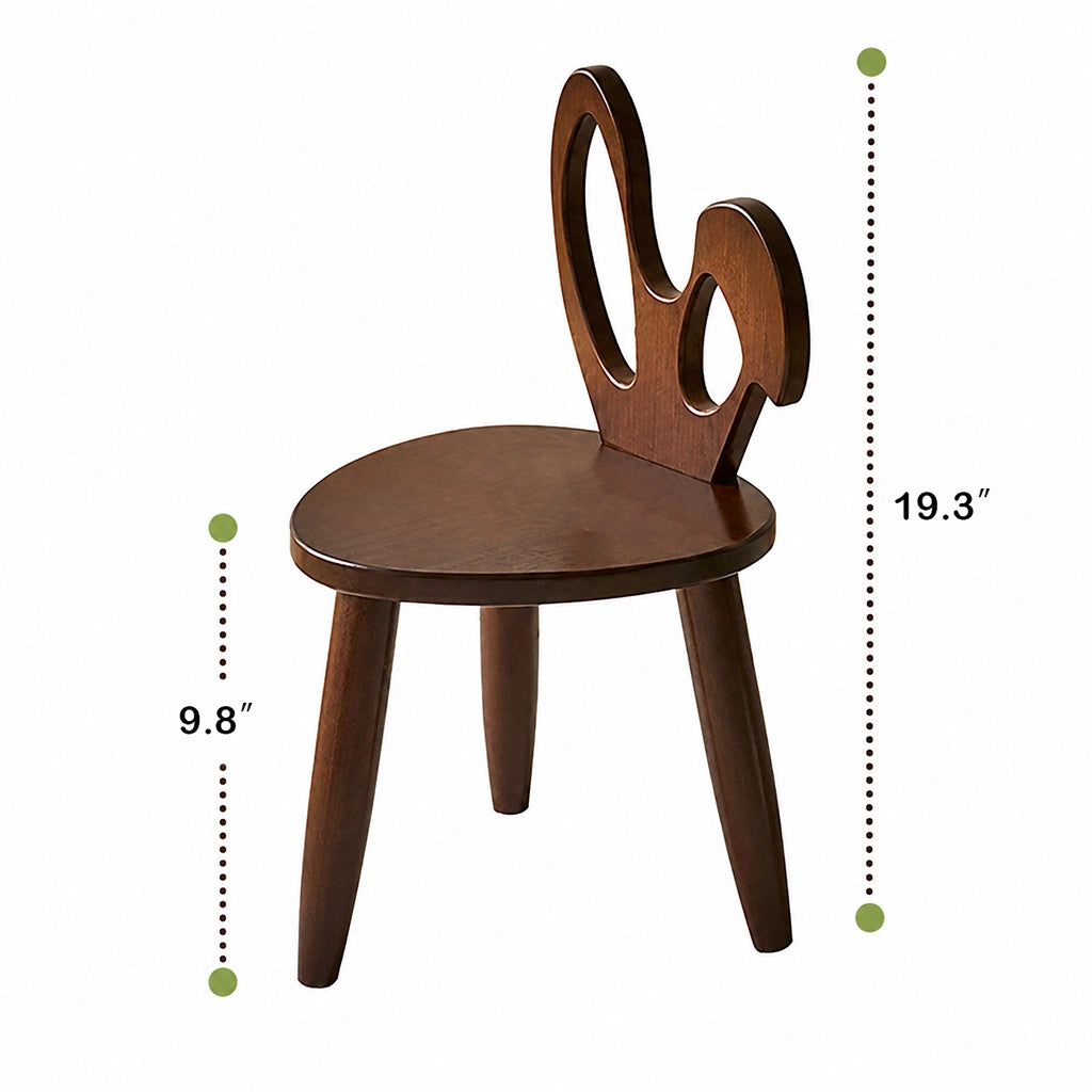 Dimension diagram of the rabbit ears backrest toddler chair with height measurements in inches