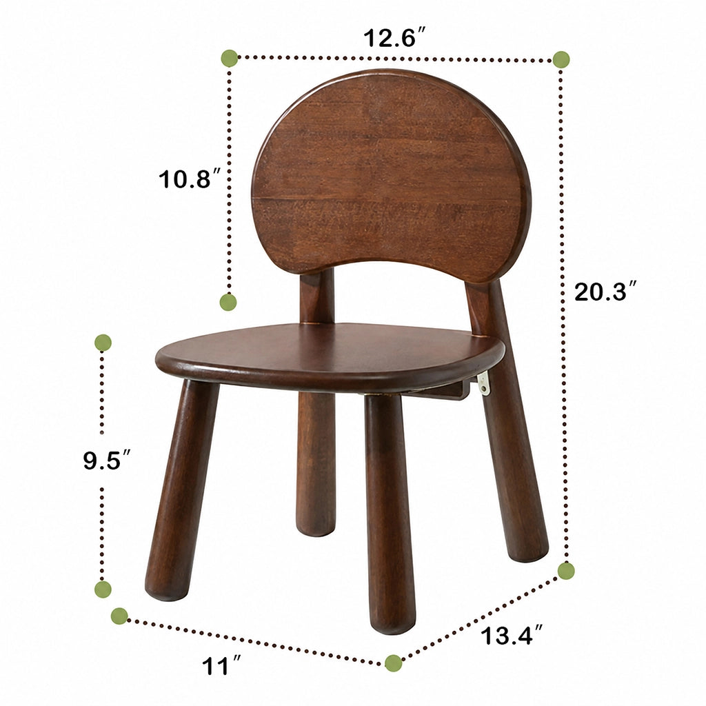 Dimension diagram of the round backrest toddler chair with height and width measurements in inches