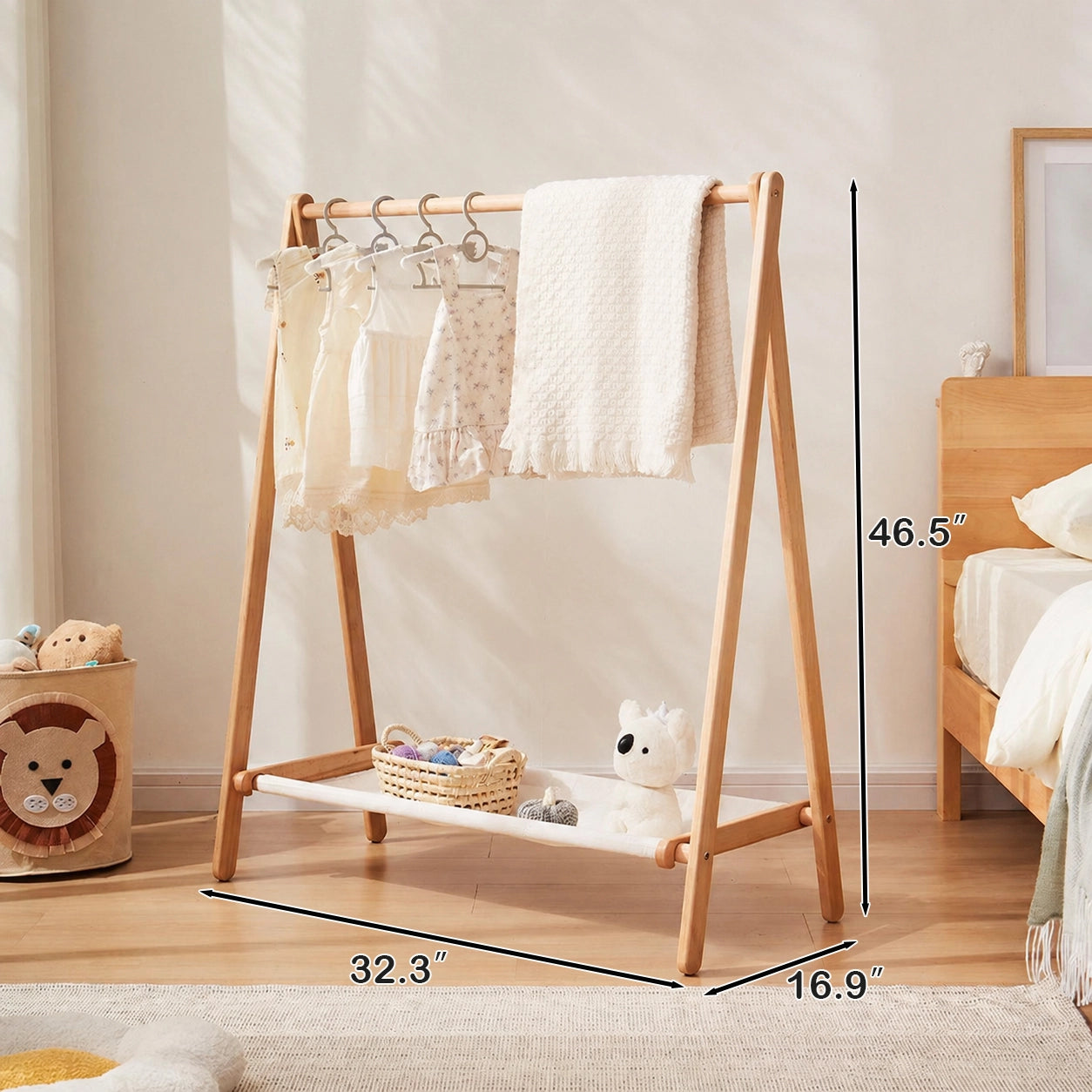 Freestanding Kids Garment Rack, Solid Beech Wood
