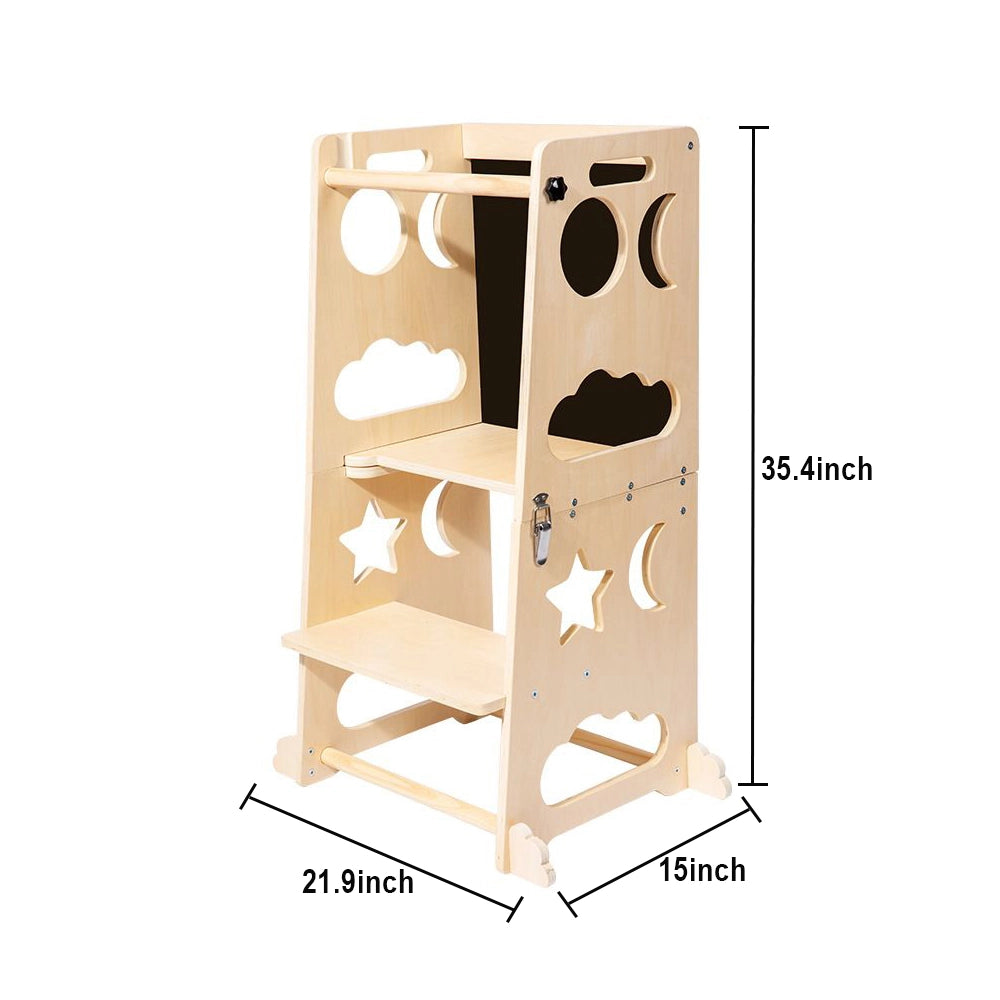Basswood plywood toddler step stool measuring 21.9 inches wide, 15 inches deep, and 35.4 inches high