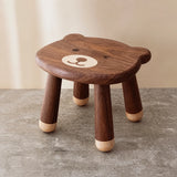 Cute Bear Stool for Kids, Solid Black Walnut