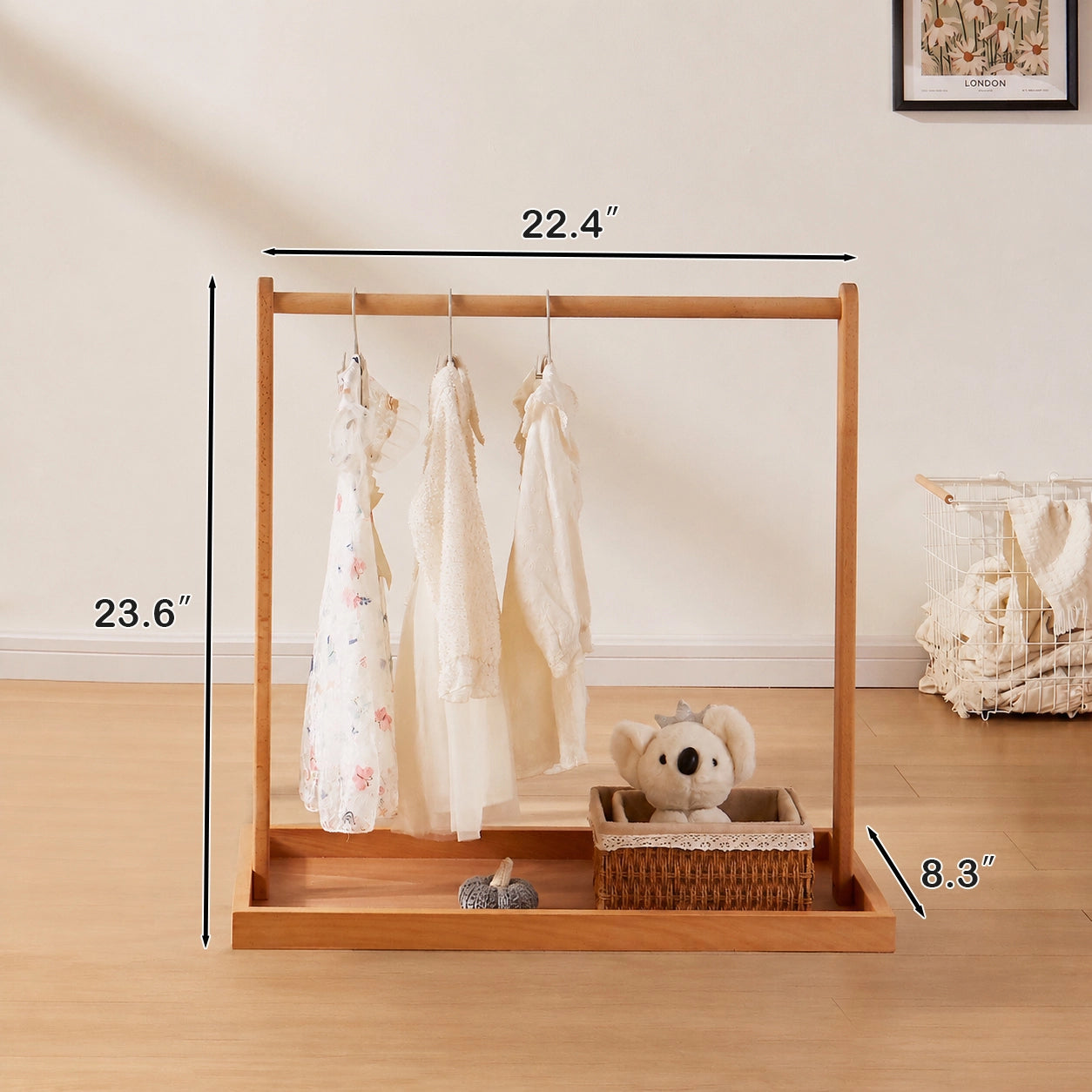 Freestanding Kids Garment Rack, Solid Beech Wood