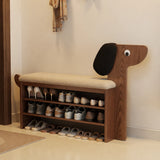 Dog-Shaped Shoe Storage Bench with Padded Seat, Solid Rubber Wood