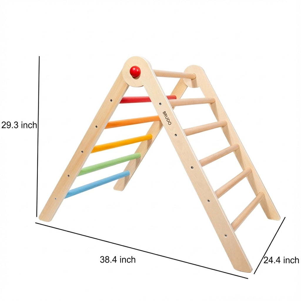 Plywood climbing triangle measuring 38.4 inches wide, 24.4 inches deep, and 29.3 inches high