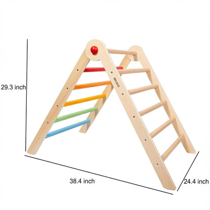 Plywood climbing triangle measuring 38.4 inches wide, 24.4 inches deep, and 29.3 inches high