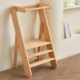 Foldable Montessori Toddler Step Stool, Solid Beech Wood