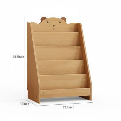 Five-tier narrow bear bookshelf dimension chart showing 23.6 inches wide, 13 inches deep, and 35.5 inches high