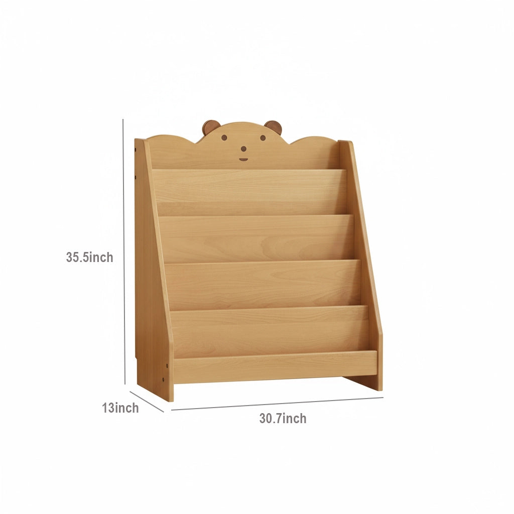 Five-tier wide bear bookshelf dimension chart showing 30.7 inches wide, 13 inches deep, and 35.5 inches high