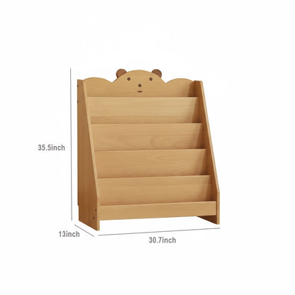 Five-tier wide bear bookshelf dimension chart showing 30.7 inches wide, 13 inches deep, and 35.5 inches high