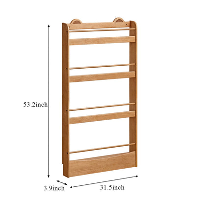 Dimensions for a 4-tier Montessori bookshelf measuring 31.5 inches wide, 3.9 inches deep, and 53.2 inches high
