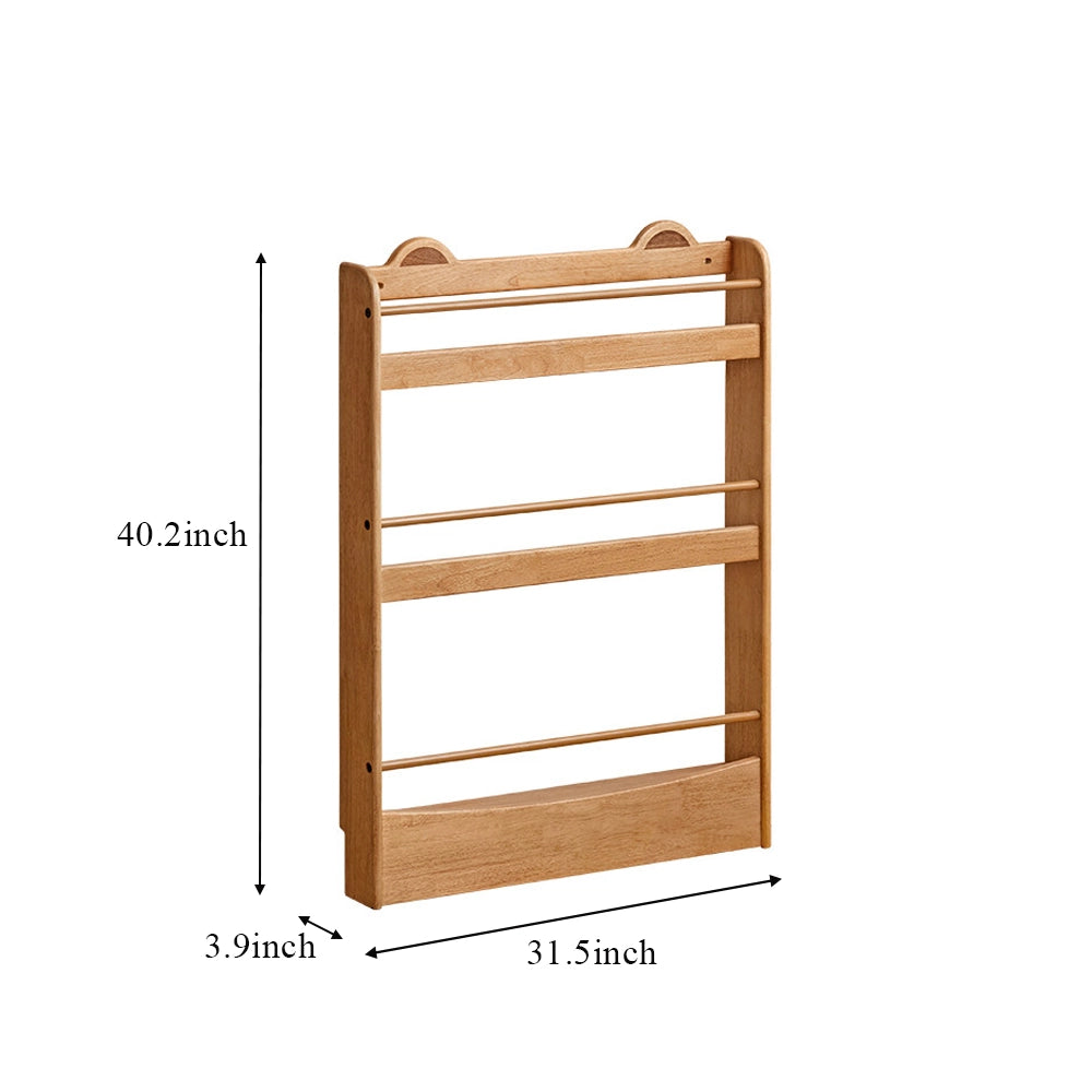 Dimensions for a 3-tier Montessori bookshelf measuring 31.5 inches wide, 3.9 inches deep, and 40.2 inches high
