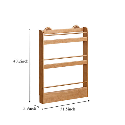 Dimensions for a 3-tier Montessori bookshelf measuring 31.5 inches wide, 3.9 inches deep, and 40.2 inches high