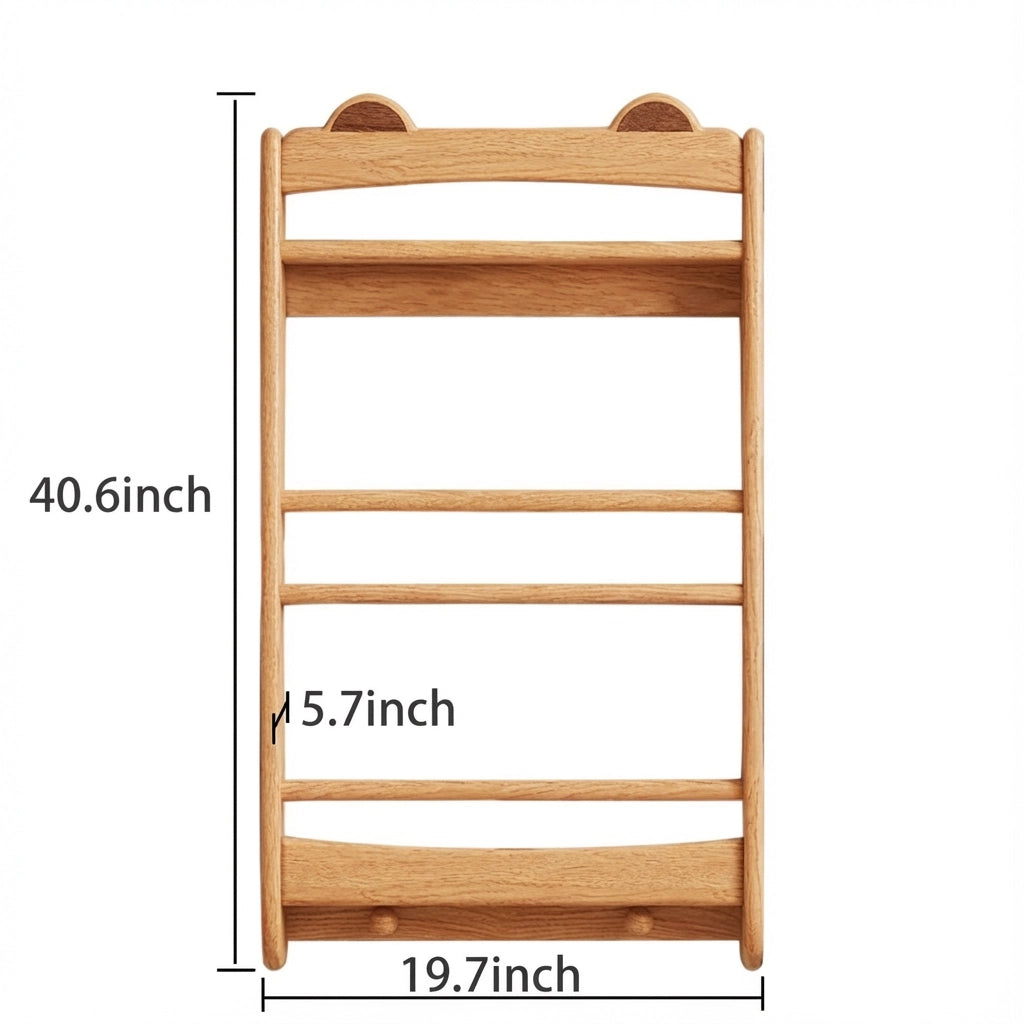 Medium wall bookshelf dimensions measuring 19.7 inches wide, 5.7 inches deep, and 40.6 inches high
