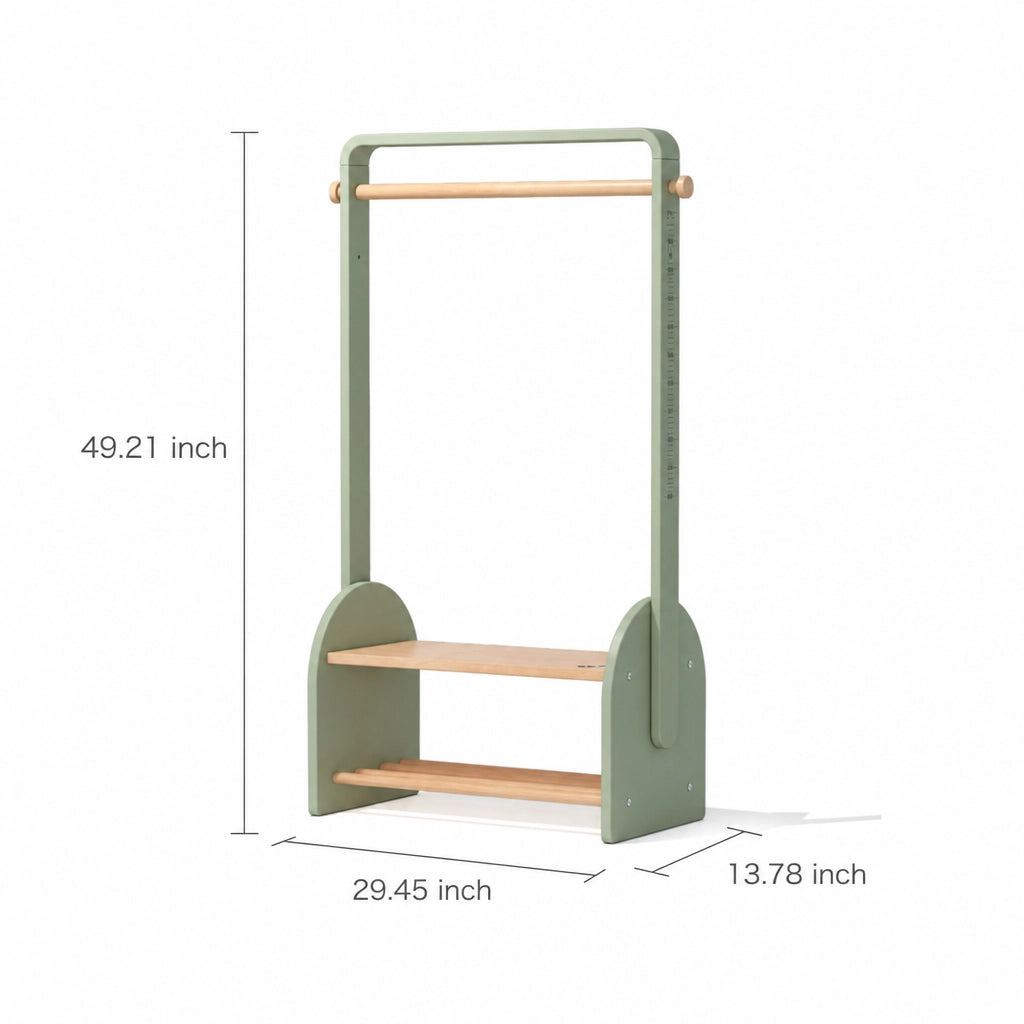 Kids coat rack dimensions showing 29.45 inches wide, 13.78 inches deep, and 49.21 inches high
