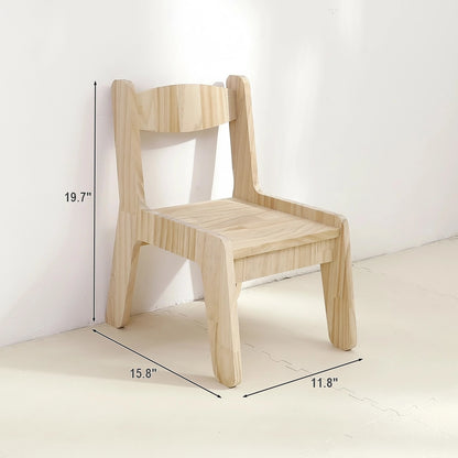 Matching wooden chair dimensions chart showing 19.7 inches high, 11.8 inches wide, and 15.8 inches deep