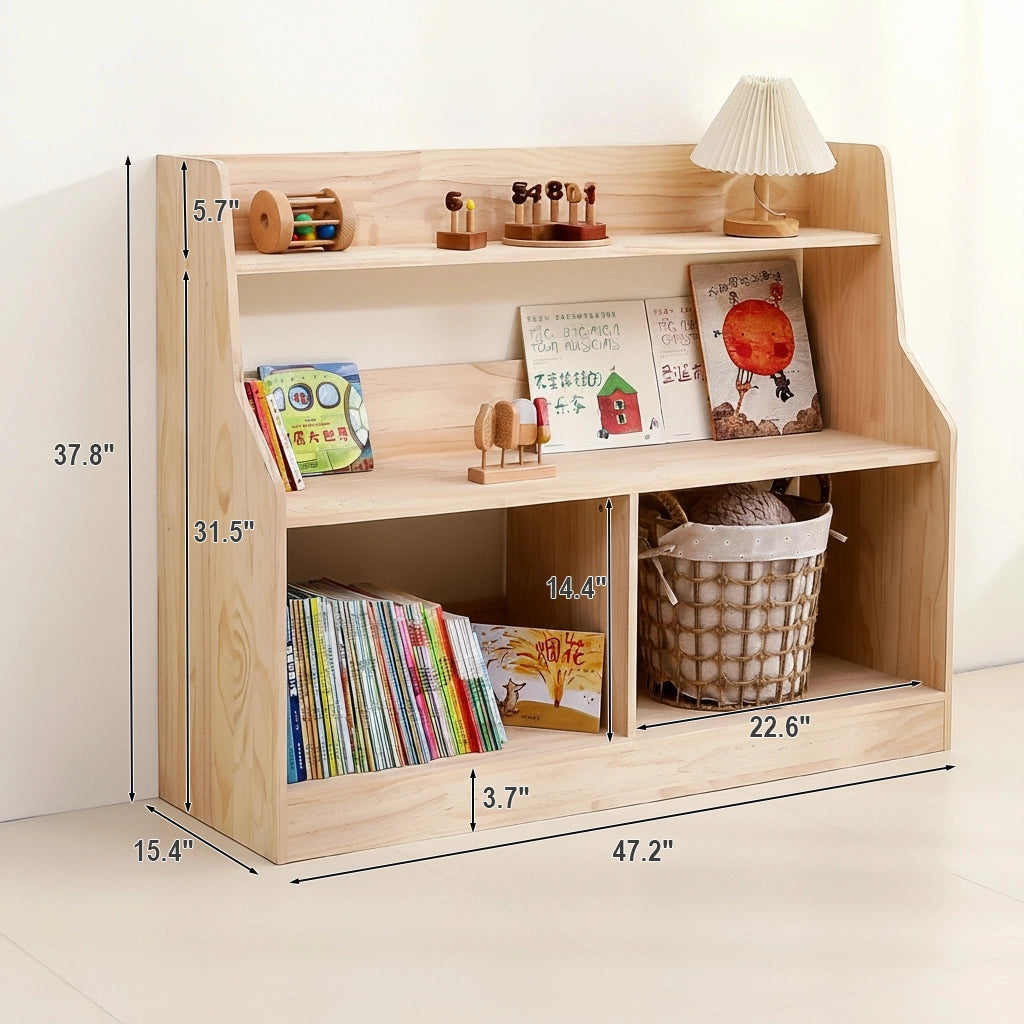 Large toy organizer dimensions diagram showing 37.8 inches high, 47.2 inches wide, and 15.4 inches deep