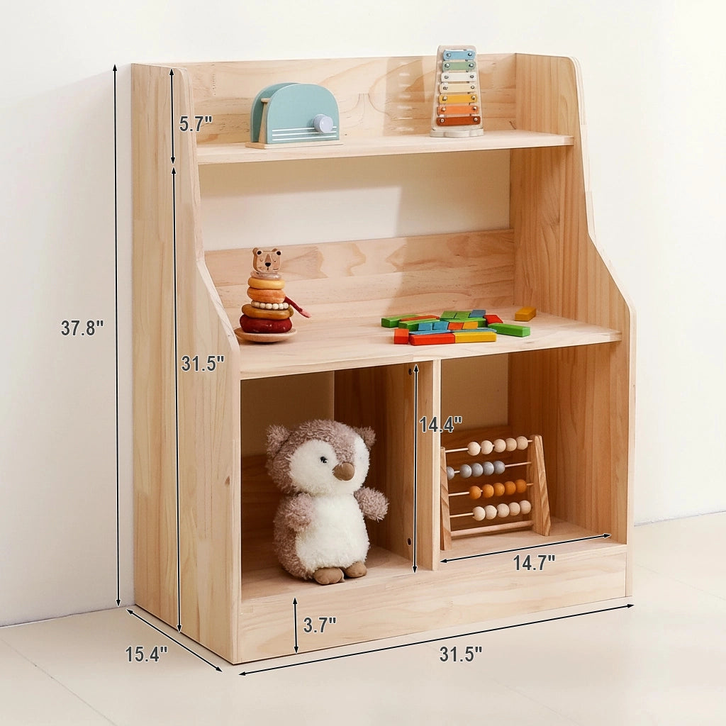 Small toy organizer dimensions diagram showing 37.8 inches high, 31.5 inches wide, and 15.4 inches deep