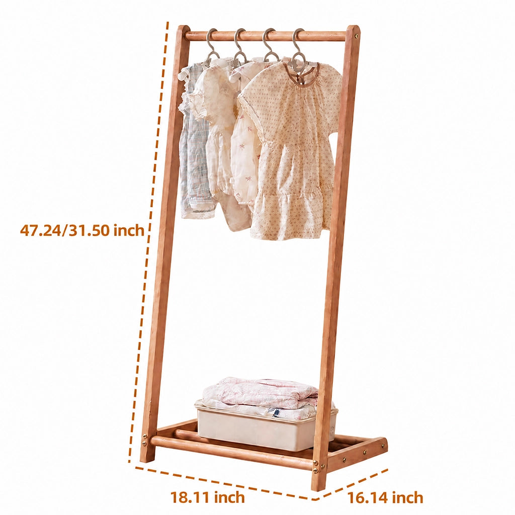 Solid wood clothing rack diagram showing dimensions of 47.24 inches, 31.50 inches, 18.11 inches, and 16.14 inches