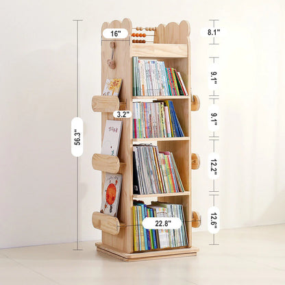 Kids Rotating Bookshelf, Solid Pine