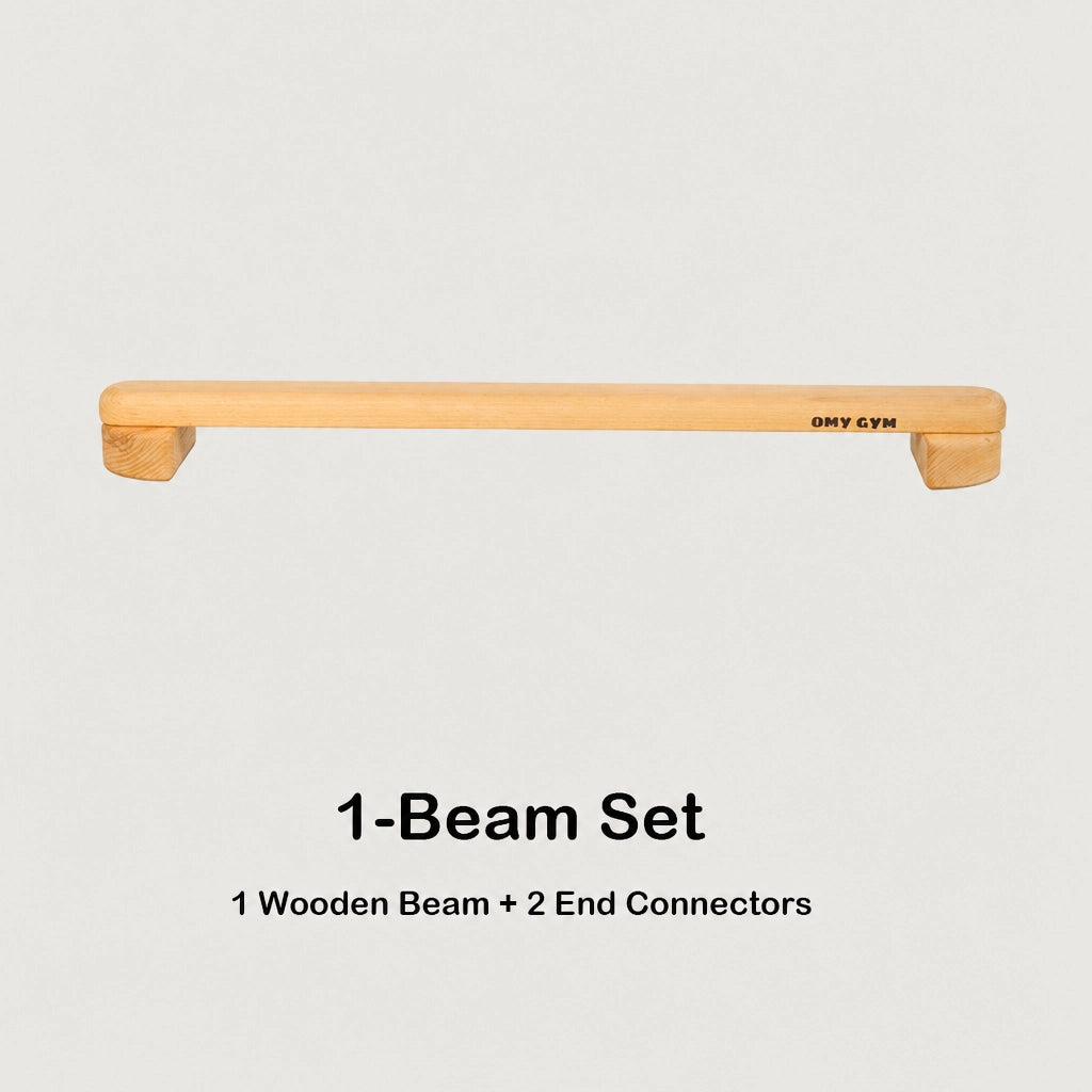 Diagram of the 1-beam set showing 1 wooden beam and 2 end connectors on a light background