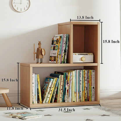 Step-shaped modular storage unit measuring 31.5 inches wide, 11.8 inches deep, and 15.8 inches high per tier