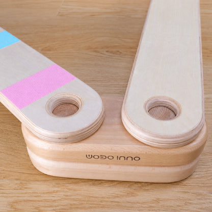Close-up view of the interlocking connection joint and wooden base support