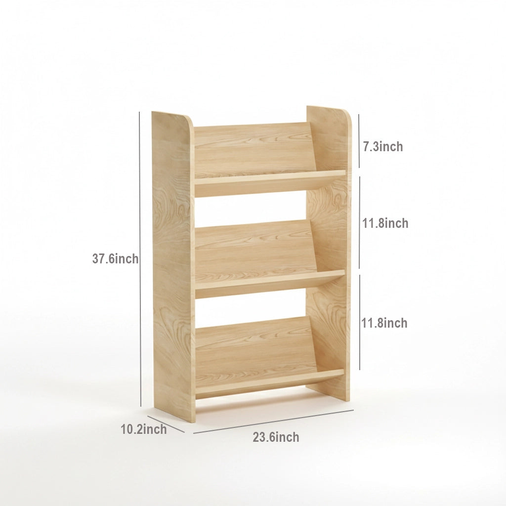 Plywood book rack dimensions indicating 23.6 inches wide, 10.2 inches deep, and 37.6 inches high