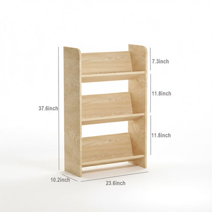 Plywood book rack dimensions indicating 23.6 inches wide, 10.2 inches deep, and 37.6 inches high