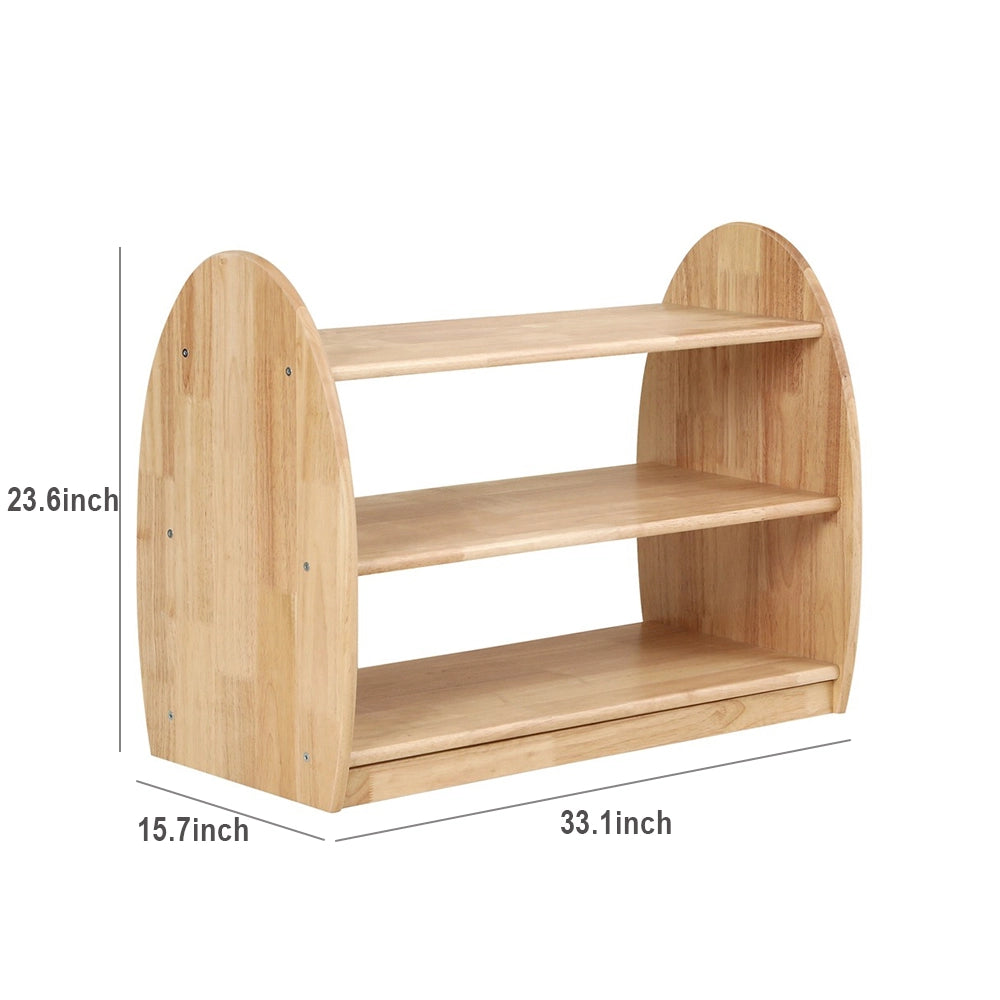 Double-arched toy shelf dimension diagram indicating 33.1 inches wide, 15.7 inches deep, and 23.6 inches high