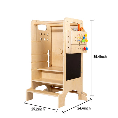 Montessori toddler step stool measuring 25.2 inches wide, 24.4 inches deep, and 35.4 inches high