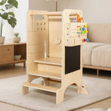 Montessori Toddler Step Stool with Busy Board, Linden Plywood