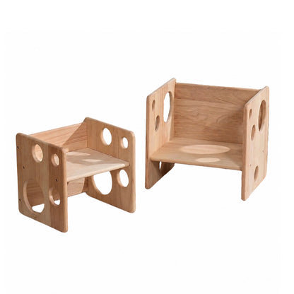 Two empty solid rubber wood Montessori cubes shown in different orientations on a white background