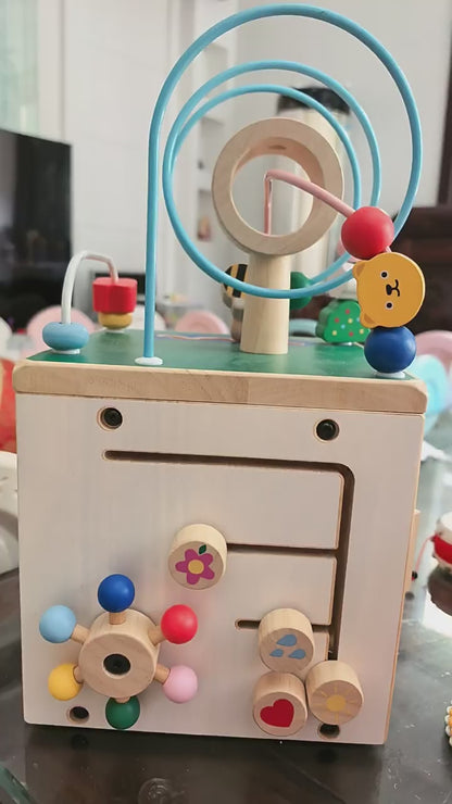Toddler Activity Cube with Bead Maze, Solid Wood