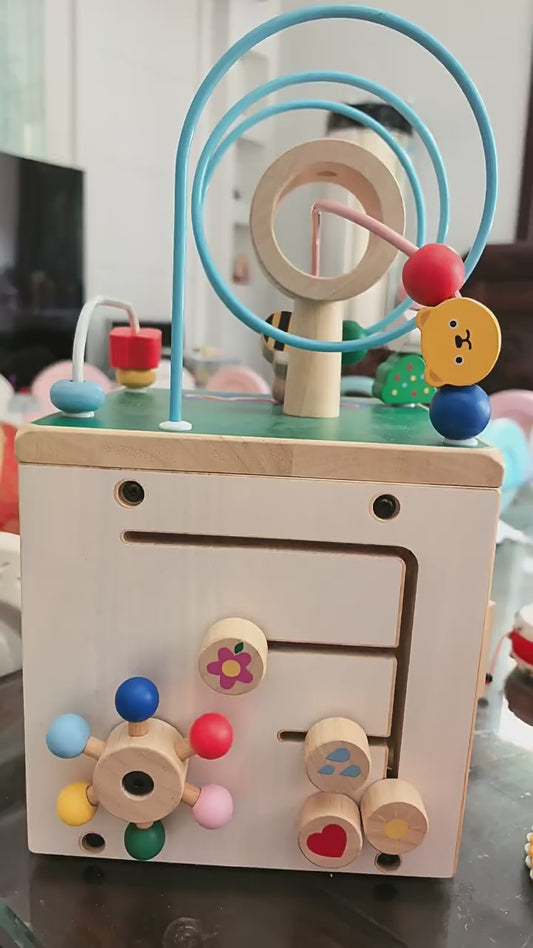 Toddler Activity Cube with Bead Maze, Solid Wood